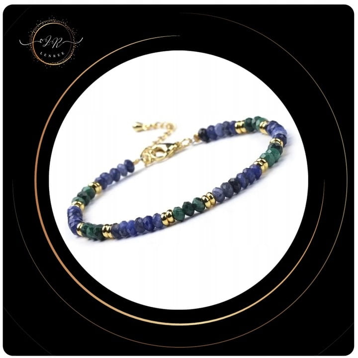BRANSOLETKA DAMSKA ZAPINANA LAPIS LAZULI - MALACHIT - KAMIENIE NATURALNE