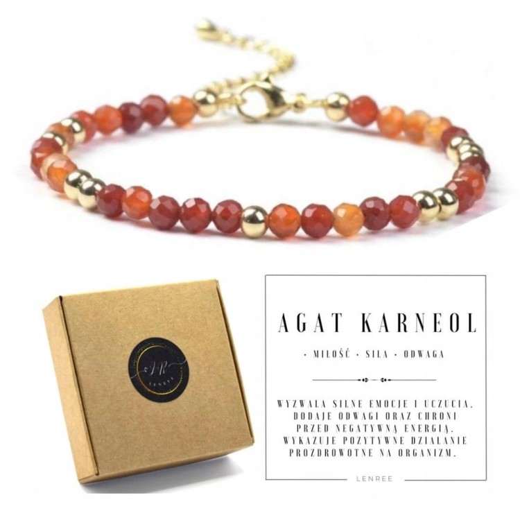 BRANSOLETKA DAMSKA ZAPINANA AGAT KARNEOL KAMIENIE NATURALNE + PUDEŁKO