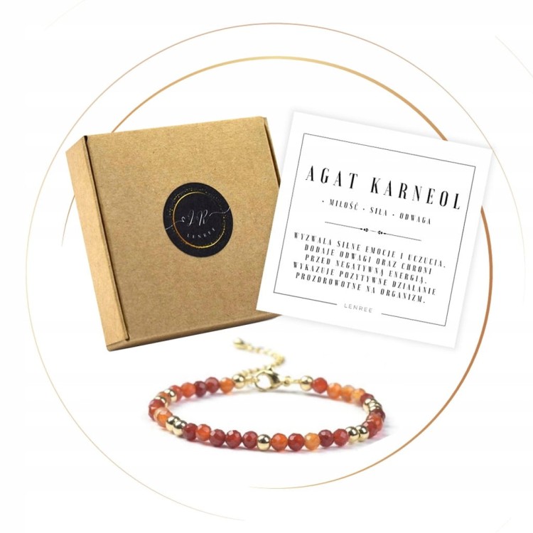 BRANSOLETKA DAMSKA ZAPINANA AGAT KARNEOL KAMIENIE NATURALNE + PUDEŁKO