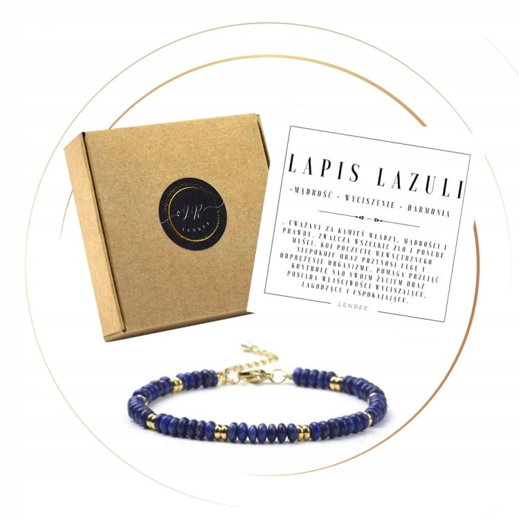 BRANSOLETKA DAMSKA ZAPINANA LAPIS LAZULI KAMIENIE NATURALNE + PUDEŁKO