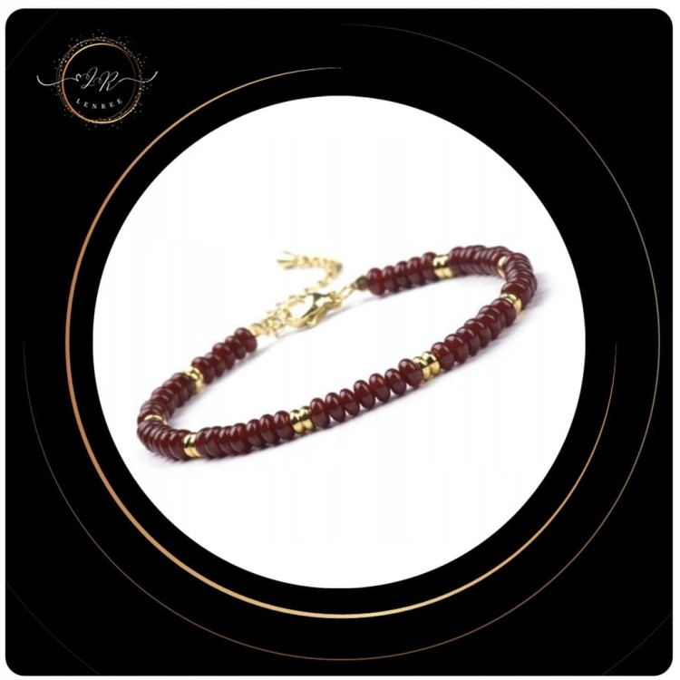 BRANSOLETKA DAMSKA ZAPINANA GRANAT KAMIENIE NATURALNE + PUDEŁKO