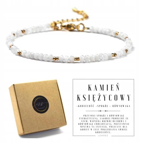 Bransoletka damska zapinana KAMIEŃ KSIĘŻYCOWY kamienie naturalne + pudełko