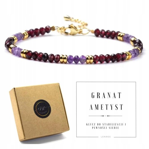 Bransoletka damska zapinana AMETYST GRANAT kamienie naturalne