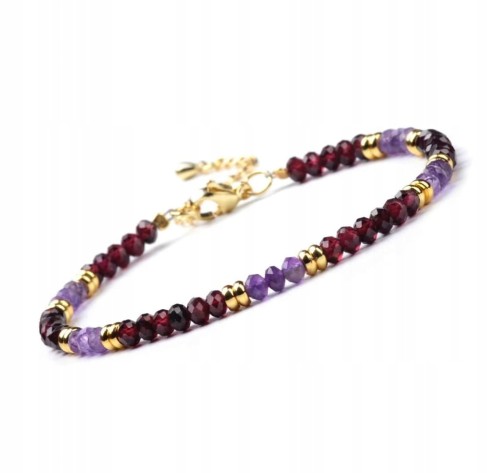 Bransoletka damska zapinana AMETYST GRANAT kamienie naturalne