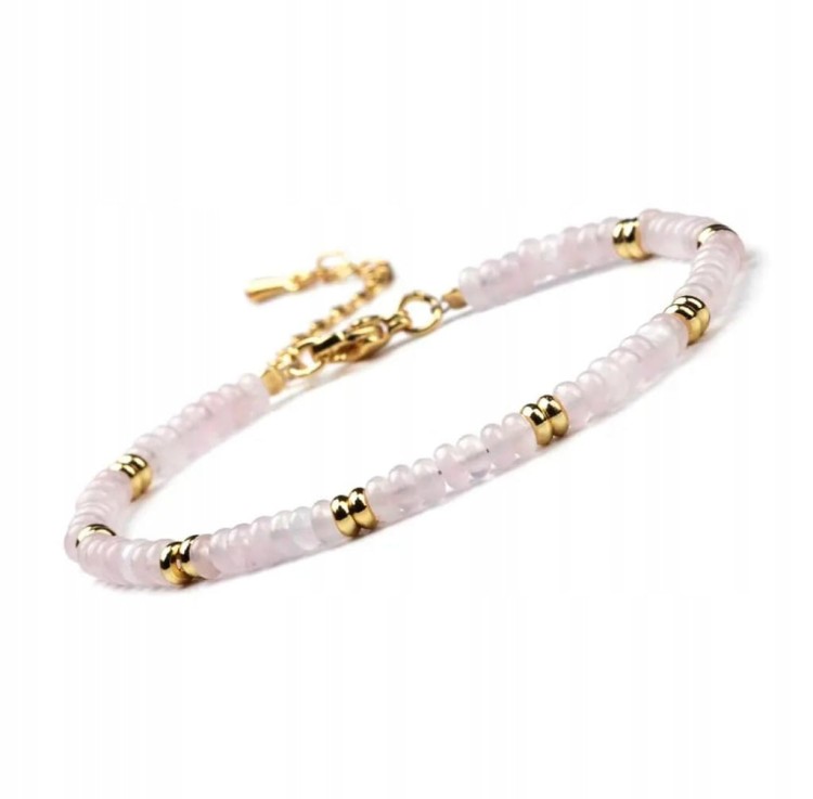 BRANSOLETKA DAMSKA ZAPINANA KWARC RÓŻOWY KAMIENIE NATURALNE + PUDEŁKO