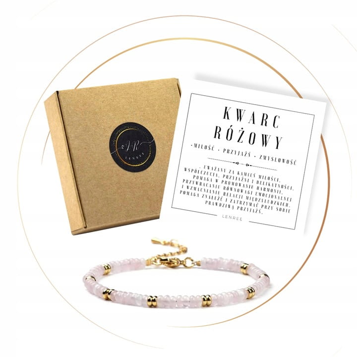 BRANSOLETKA DAMSKA ZAPINANA KWARC RÓŻOWY KAMIENIE NATURALNE + PUDEŁKO