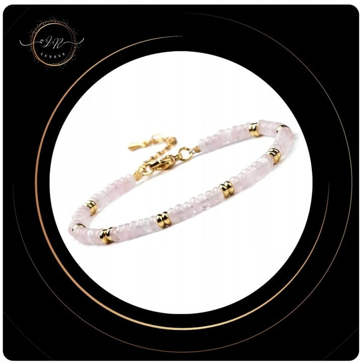 BRANSOLETKA DAMSKA ZAPINANA KWARC RÓŻOWY KAMIENIE NATURALNE + PUDEŁKO