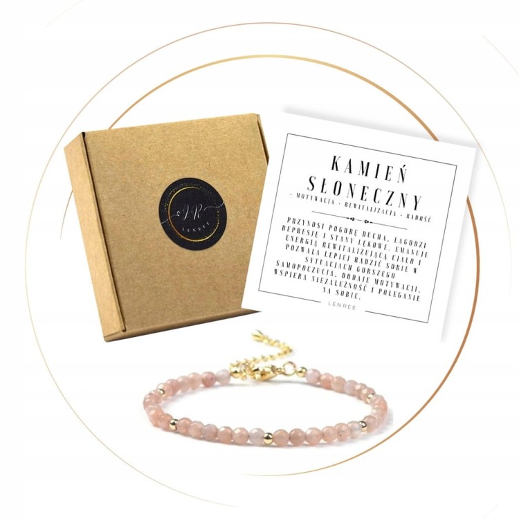 BRANSOLETKA DAMSKA ZAPINANA KAMIEŃ SŁONECZNY KAMIENIE NATURALNE + PUDEŁKO