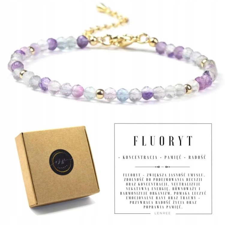 Bransoletka damska zapinana FLUORYT kamienie naturalne + pudełko