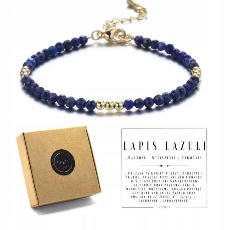 Bransoletka damska zapinana LAPIS LAZULI kamienie naturalne + pudełko