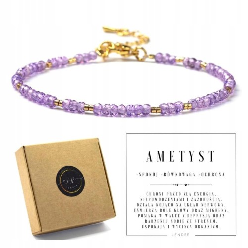 Bransoletka damska zapiana AMETYST kamienie naturalne + pudełko