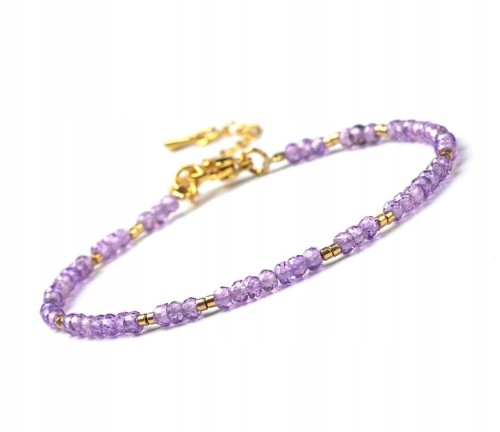 Bransoletka damska zapiana AMETYST kamienie naturalne + pudełko