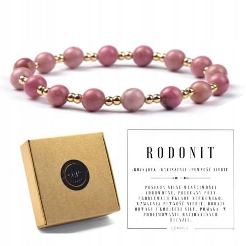 Bransoletka damska RODONIT kamienie naturalne + pudełko