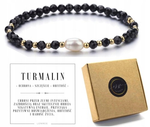 BRANSOLETKA DAMSKA Z KAMIENI NATURALNYCH – TURMALIN I PERŁA