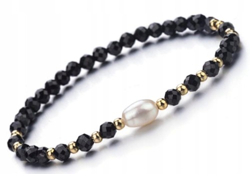 BRANSOLETKA DAMSKA Z KAMIENI NATURALNYCH – TURMALIN I PERŁA