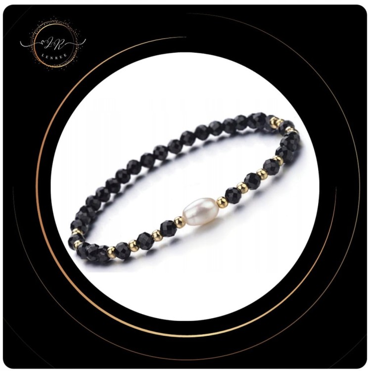 BRANSOLETKA DAMSKA Z KAMIENI NATURALNYCH – TURMALIN I PERŁA