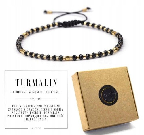 BRANSOLETKA DAMSKA NA SZNURKU REGULOWANA NATURALNE KAMIENIE TURMALIN