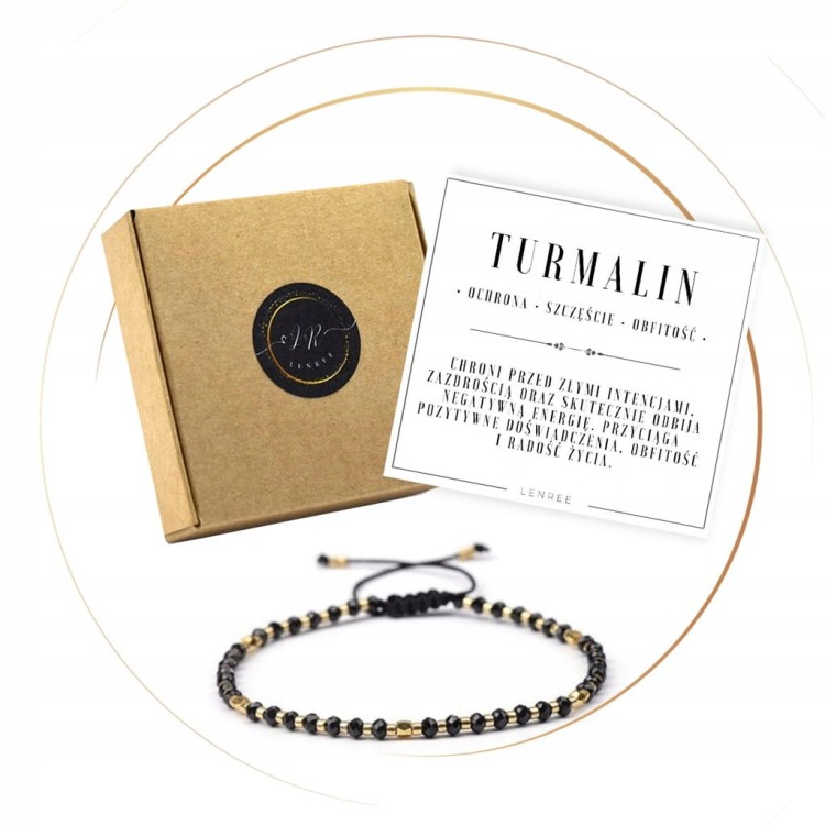 BRANSOLETKA DAMSKA NA SZNURKU REGULOWANA NATURALNE KAMIENIE TURMALIN