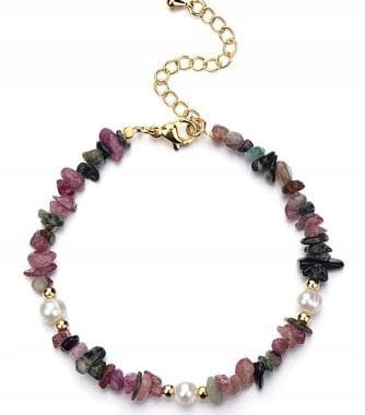 BRANSOLETKA DAMSKA TURMALIN PERŁA STAL CHIRURGICZNA ZŁOTE ZAPIĘCIE MODNA