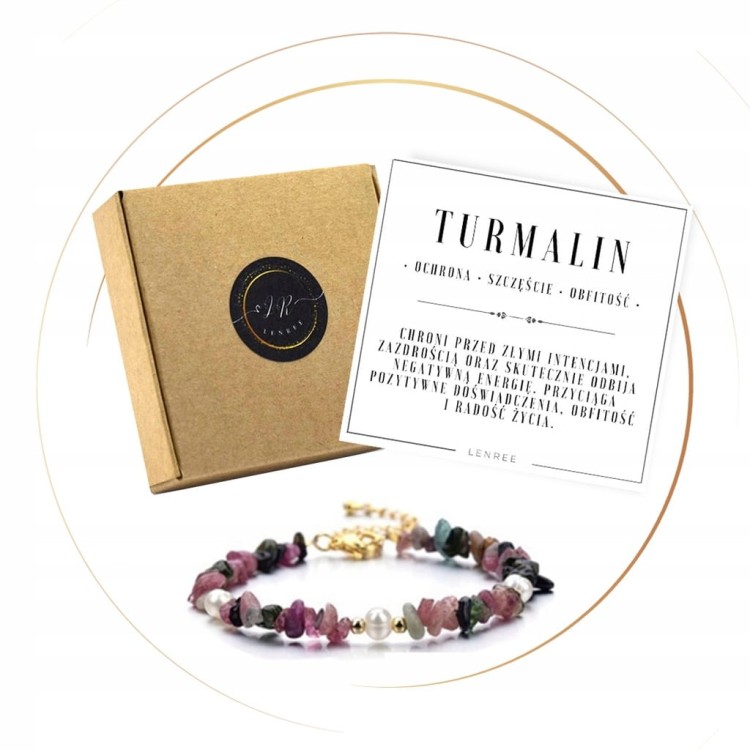 BRANSOLETKA DAMSKA TURMALIN PERŁA STAL CHIRURGICZNA ZŁOTE ZAPIĘCIE MODNA