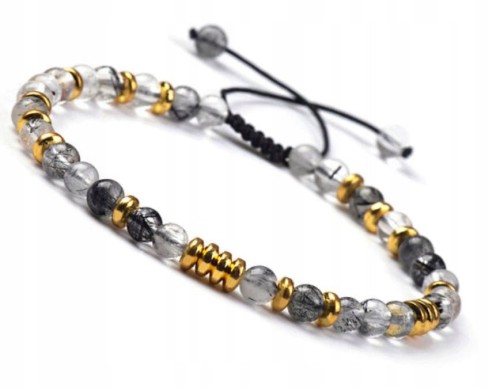 Bransoletka damska z kamieni naturalnych obsydian śnieżny regulowana