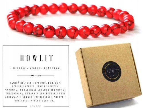 Bransoletka damska HOWLIT CZERWONY 6mm naturalny kamień spokój równowaga