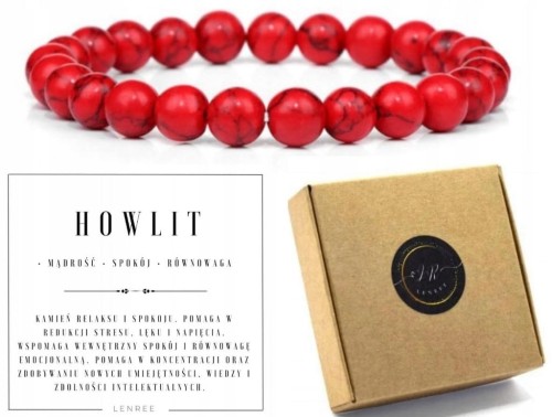 Bransoletka damska HOWLIT CZERWONY 8mm naturalny kamień spokój równowaga