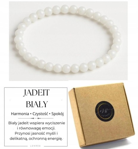 Bransoletka damska JADEIT BIAŁY 4mm delikatna harmonia spokój LENREE