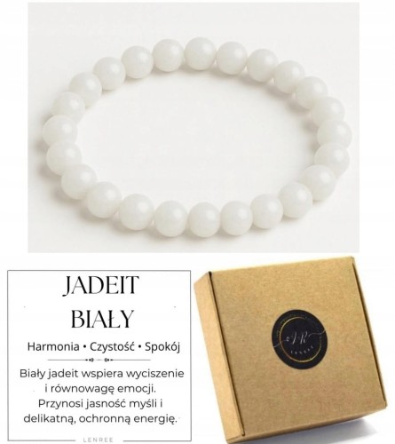 Bransoletka damska JADEIT BIAŁY6mm harmonia spokój energia LENREE