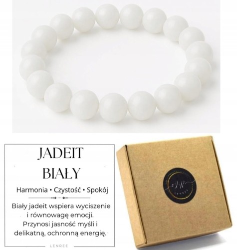 Bransoletka damska JADEIT BIAŁY 8mm harmonia spokój energia LENREE