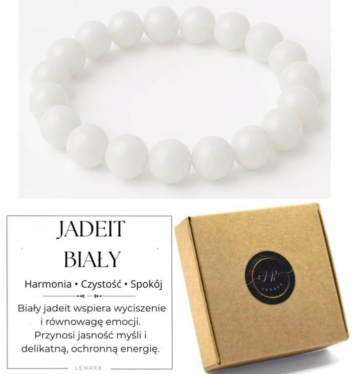Bransoletka damska JADEIT BIAŁY 8mm harmonia spokój energia LENREE