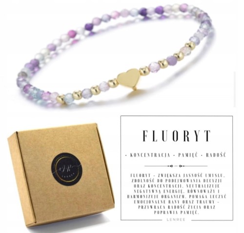 Bransoletka damska Fluoryt serce kamienie naturalne