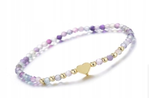 Bransoletka damska Fluoryt serce kamienie naturalne