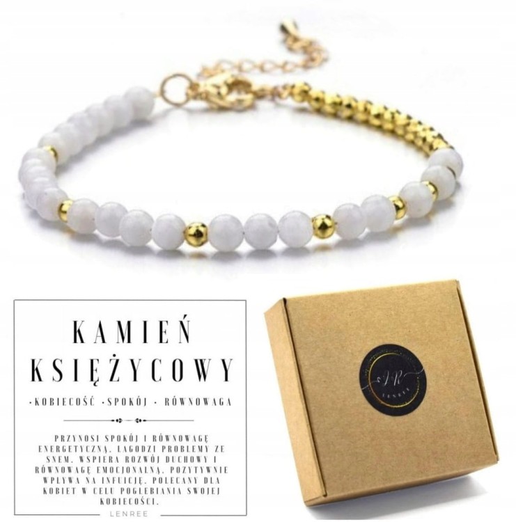 Bransoletka damska kamień księżycowy hematyt kamienie naturalne regulowana
