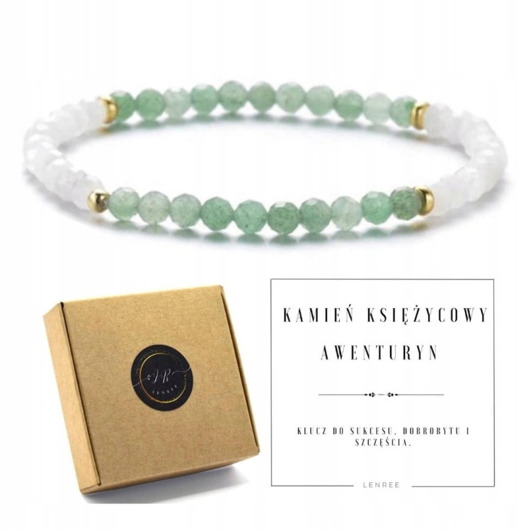 Bransoletka damska KAMIEŃ KSIĘŻYCOWY AWENTURYN kamienie naturalne + pudełko
