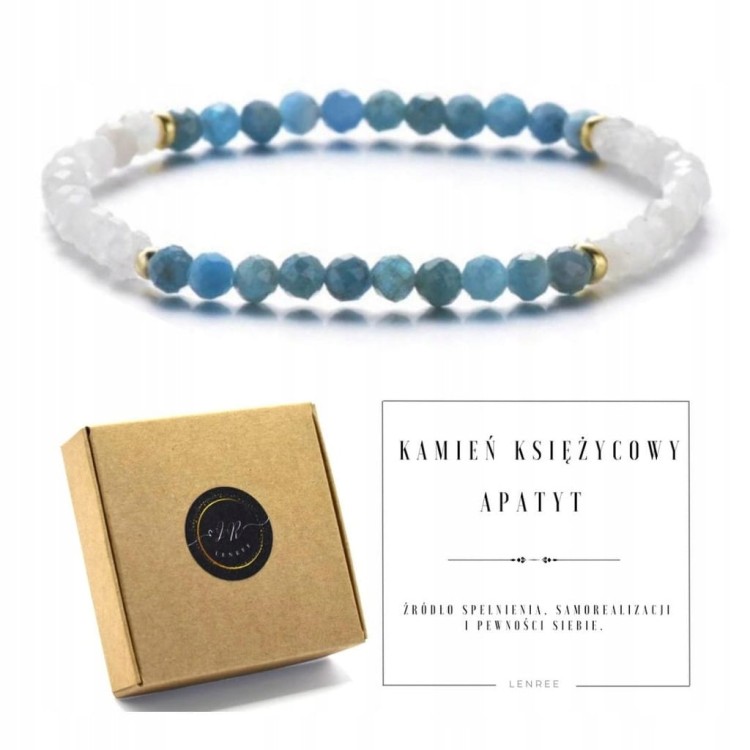 Bransoletka damska KAMIEŃ KSIĘŻYCOWY APATYT kamienie naturalne + pudełko
