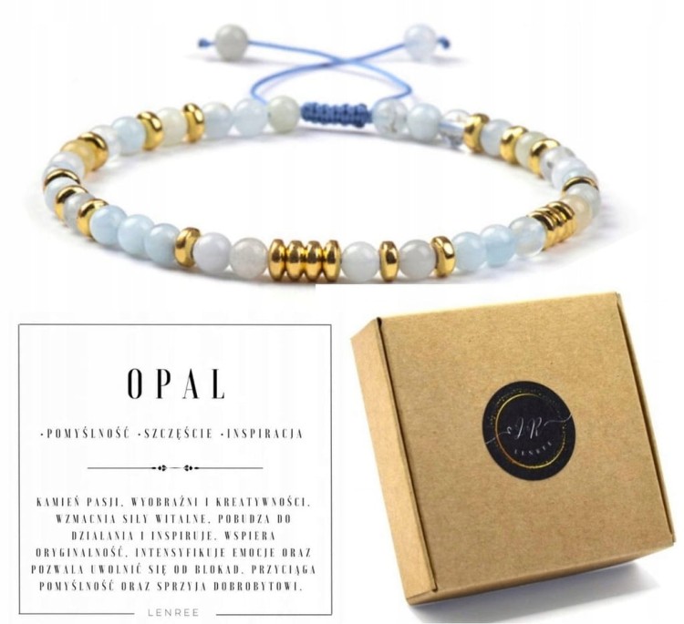 Bransoletka opal naturalny regulowana złoto prezent kamienie