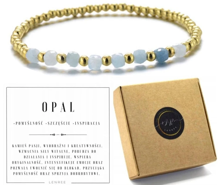 Bransoletka opal naturalny hematyt złoty pomyślność prezent