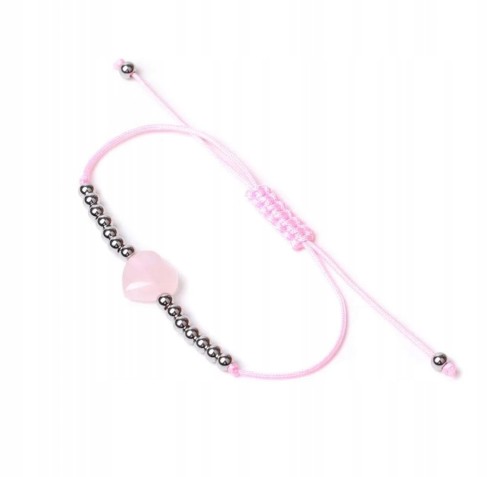 Bransoletka na sznurku SERCE kamienie naturalne KWARRC RÓŻOWY + pudełko