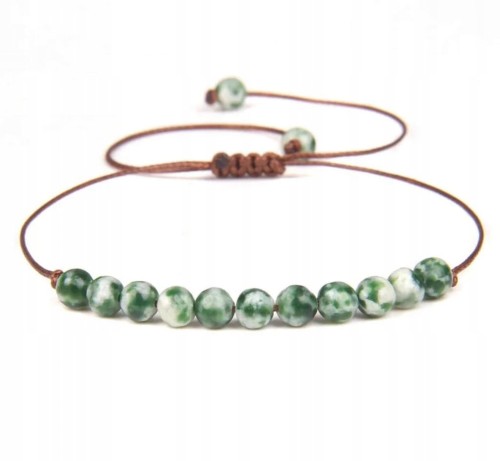 Bransoletka na sznurku JADEIT ZIELONY kamienie naturalne + pudełko