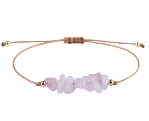 Bransoletka na sznurku talizman KWARC RÓŻOWY kamienie naturalne + pudełko