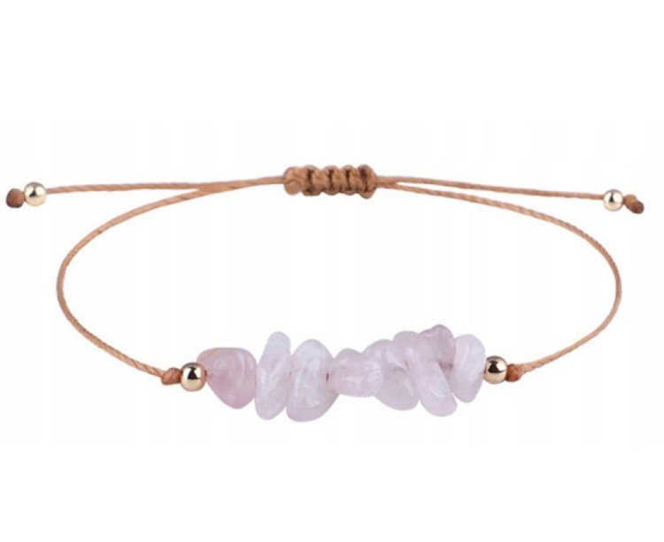 Bransoletka na sznurku talizman KWARC RÓŻOWY kamienie naturalne + pudełko