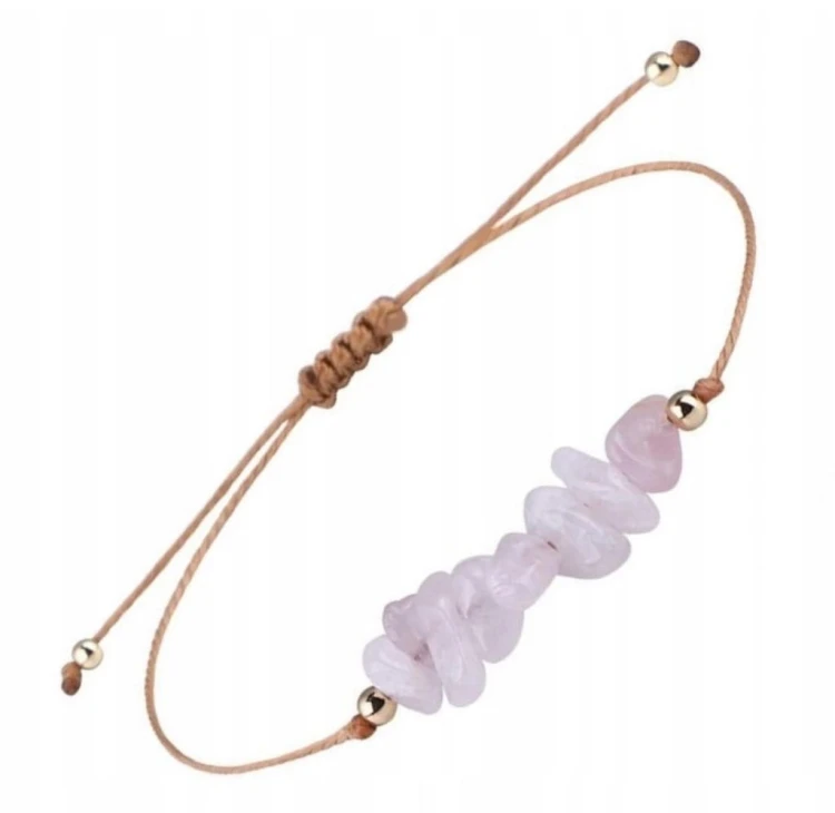 Bransoletka na sznurku talizman KWARC RÓŻOWY kamienie naturalne + pudełko