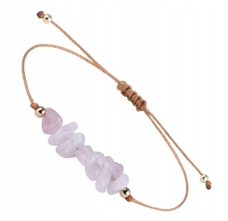 Bransoletka na sznurku talizman KWARC RÓŻOWY kamienie naturalne + pudełko
