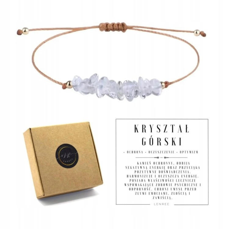 Bransoletka na sznurku talizman KWARC RÓŻOWY kamienie naturalne + pudełko