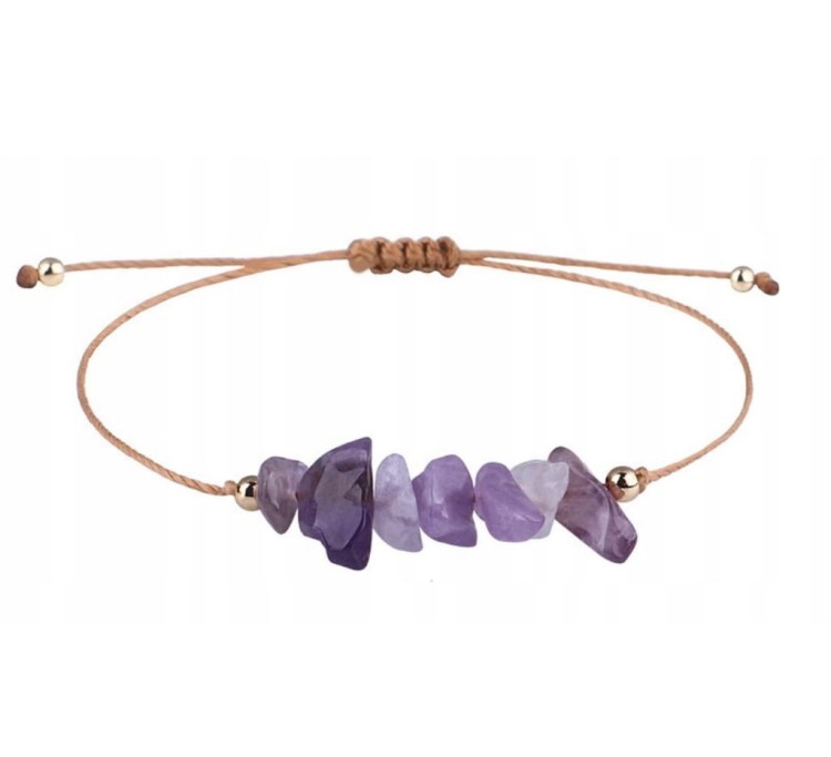 Bransoletka na sznurku talizman kamienie naturalne AMETYST sieczka +pudełko