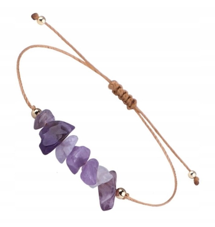 Bransoletka na sznurku talizman kamienie naturalne AMETYST sieczka +pudełko