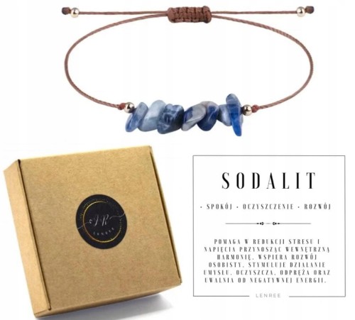Bransoletka na sznurku SODALIT talizman kamienie naturalne + pudełko