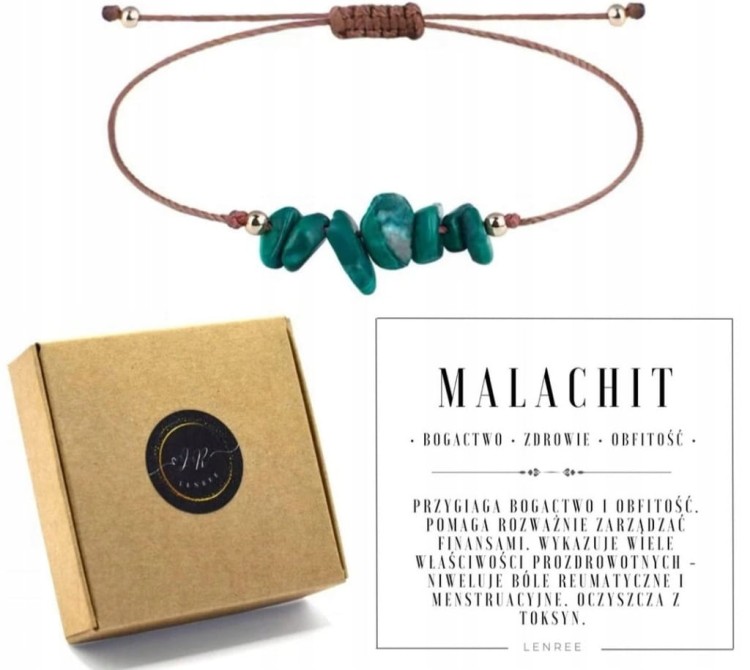 Bransoletka na sznurku MALACHIT talizman ochronny kamienie + pudełko