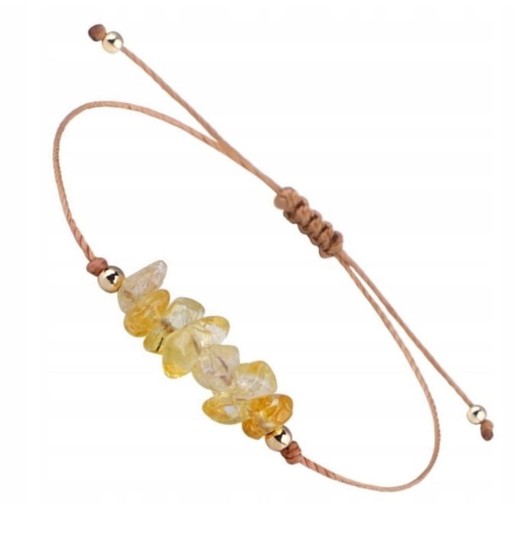 Bransoletka na sznurku talizman kamienie naturalne CYTRYN sieczka + pudełko
